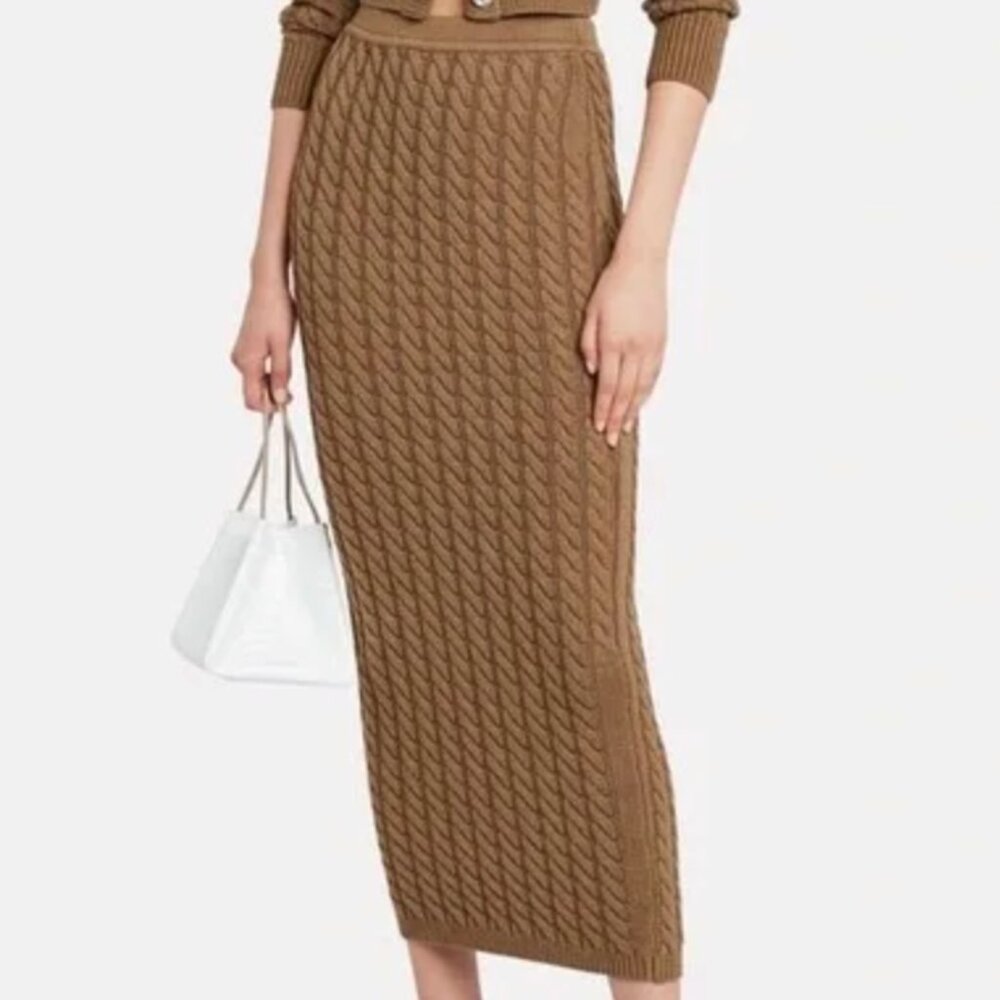 Ronny Kobo Collection Textured Tan Maxi Skirt Lynnsey Cable Sweater